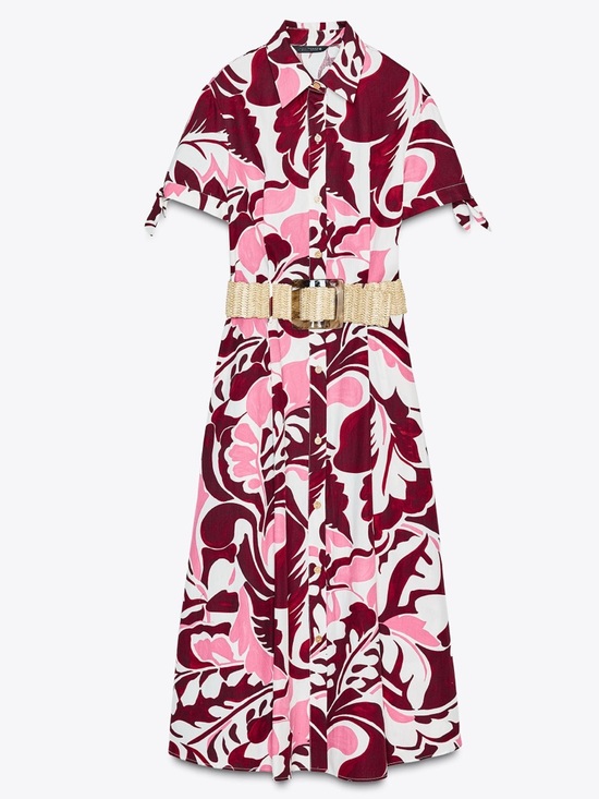 Zara Dresses & Skirts - ZARA PRINTED POPLIN MIDI DRESS WITH BELT